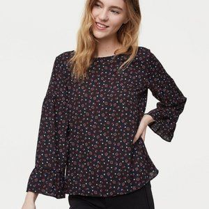 LOFT Floral Print Bell Sleeve Mixed Media Blouse